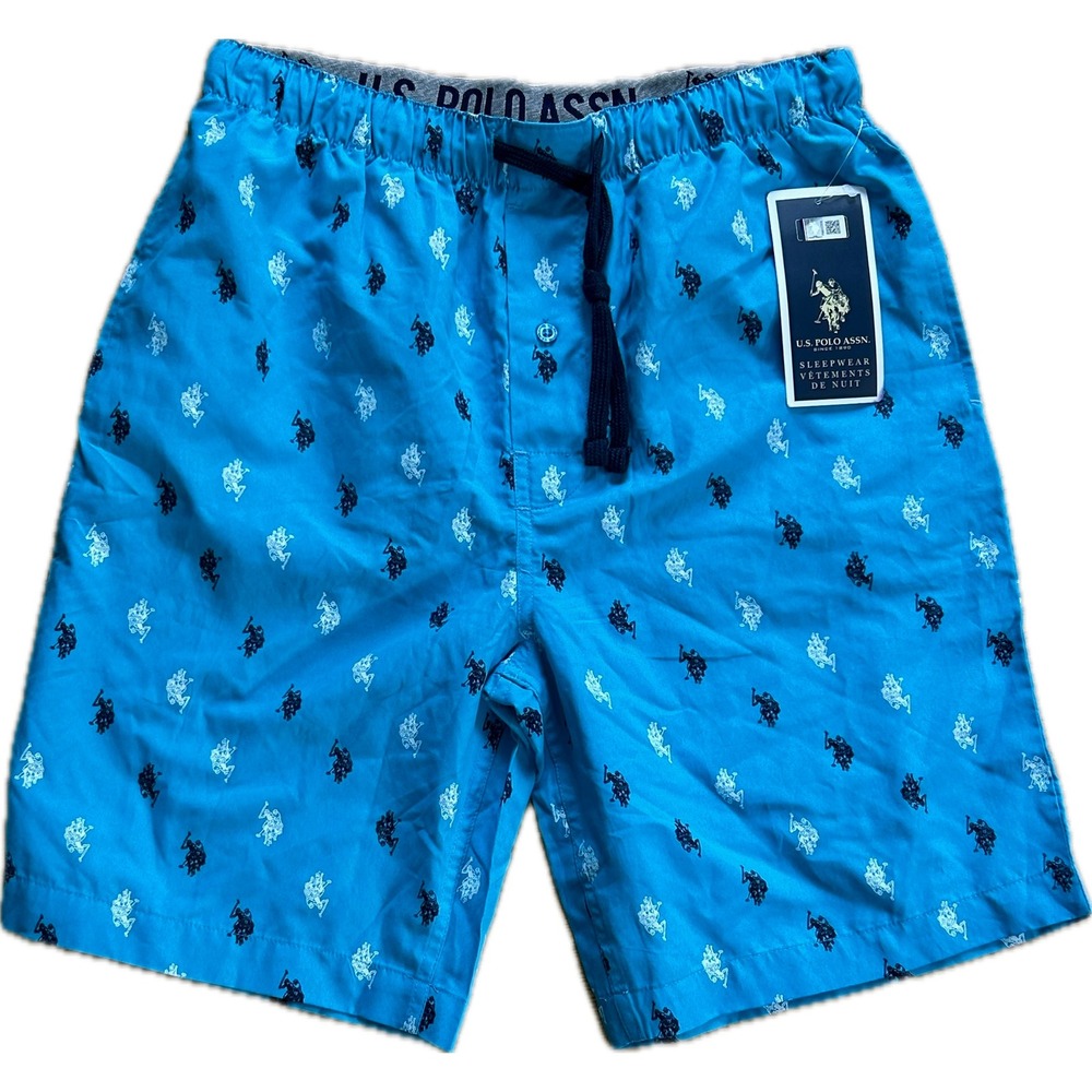 US Polo Assn‎ Mens Turquoise Blue Pony Logo Print Sleep Shorts NWT Medium